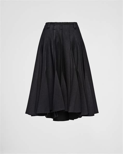 prada pleated midi skirt|Black Pleated kid mohair midi.